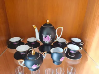 Servizio da tè Bavaria x 6 nero e oro