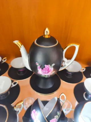 Servizio da tè Bavaria x 6 nero e oro