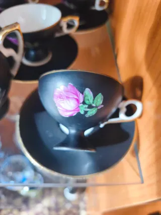 Servizio da tè Bavaria x 6 nero e oro