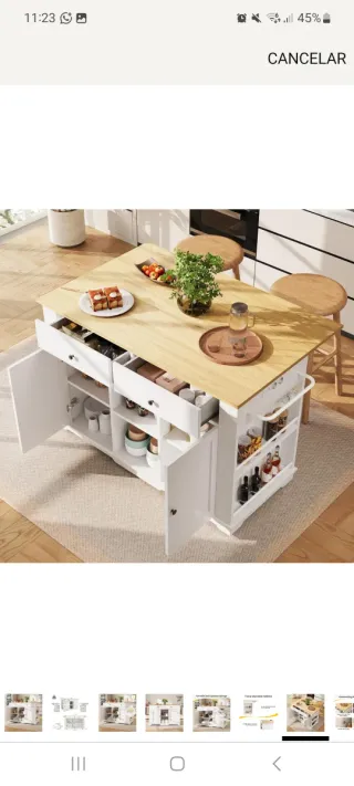 Mueble de cocina blanco y madera