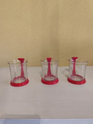 Vasos Duralex Yoplait Transparentes y Rojos