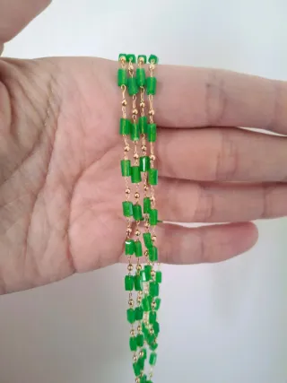 Collana oro con perline verdi lunga 1metro