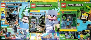 3 revistas Lego Minecraft con sobre con figuras