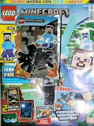 3 revistas Lego Minecraft con sobre con figuras