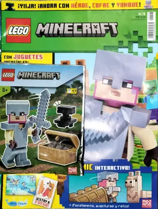 3 revistas Lego Minecraft con sobre con figuras