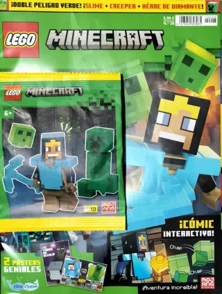 3 revistas Lego Minecraft con sobre con figuras
