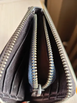 Cartera de cuero Massimo Dutti marrón y azul