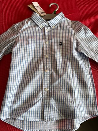 Camisa niño Benetton cuadros azul y blanco