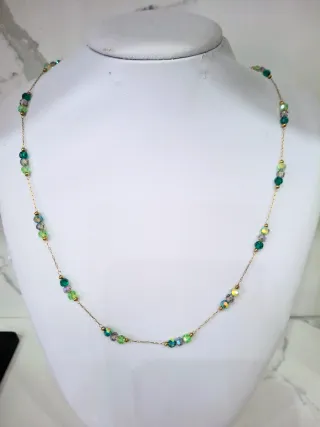 Collana matinee con perle verdi e oro