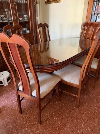 Mueble salón madera y mesa 6 sillas