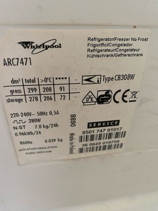 Frigorífico Whirlpool blanco