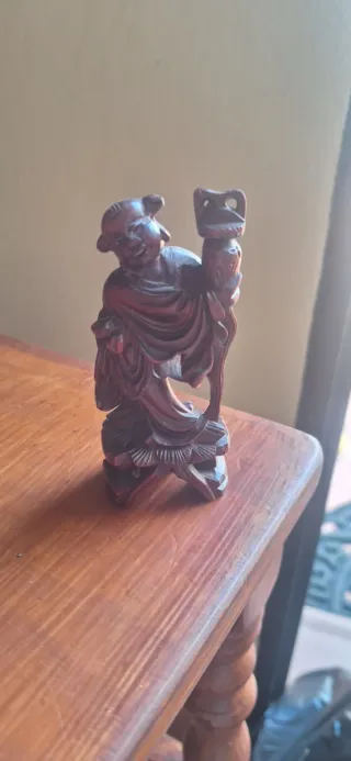 6 Figuras sabio chino,pescadores  madera tallada