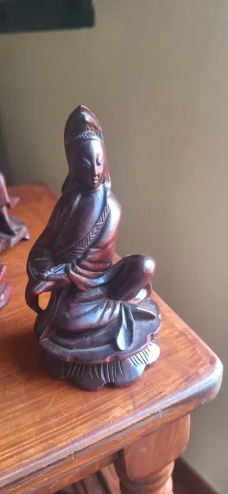 6 Figuras sabio chino,pescadores  madera tallada