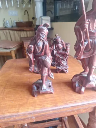 6 Figuras sabio chino,pescadores  madera tallada