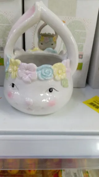 Cesto Pasqua Coniglio Fiori Ceramica