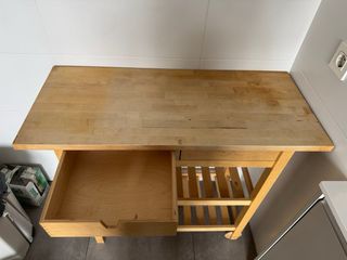 Carrito de cocina de abedul con 2 cajones