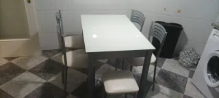 Mesa cocina cristal abatible + 5 sillas