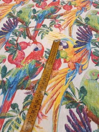 Retal Loneta Estampada Loros y Frutas