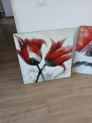 2 Cuadros 80x80 Flores Rojas