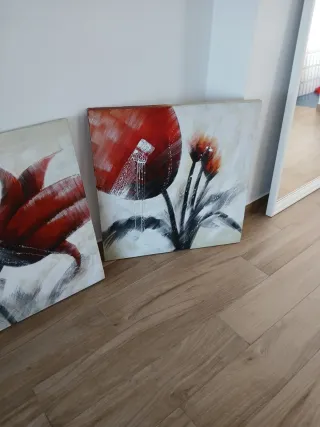 2 Cuadros 80x80 Flores Rojas
