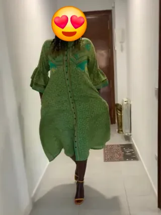 Vestido midi estampado verde y amarillo