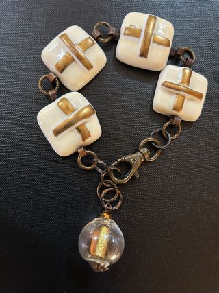 Braccialetto donna con quadrati bianchi e oro