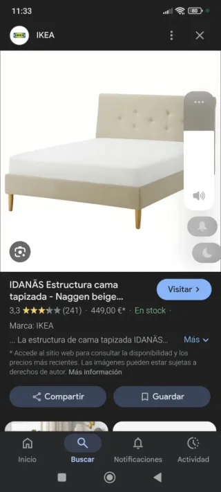 Estructura Cama IKEA IDANÄS Beige 150x200