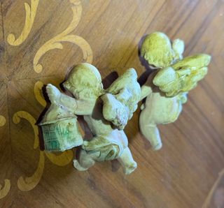 Pareja angelitos cerámica con farol