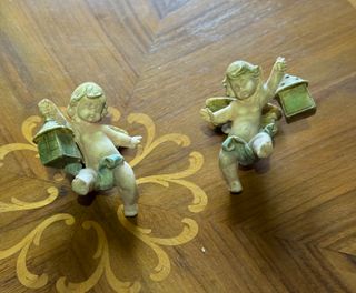 Pareja angelitos cerámica con farol