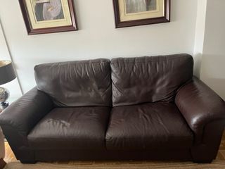 Divano in pelle a 3 posti marrone scuro