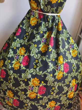 Tela traje Fallera / Regional Negro Multicolor