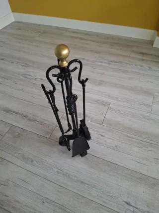 Set Accesorios Chimenea Metal Negro y Dorado