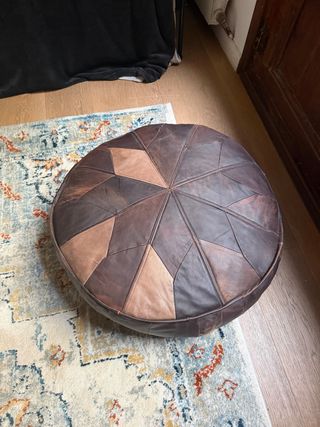 Puff Cuero Vintage Patchwork Marrón Beige