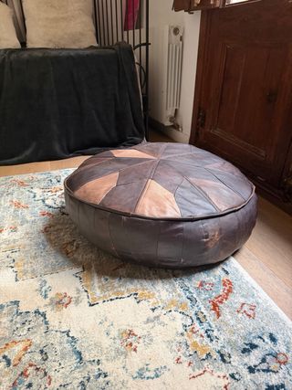 Puff Cuero Vintage Patchwork Marrón Beige