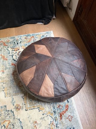 Puff Cuero Vintage Patchwork Marrón Beige