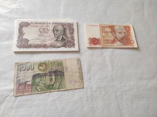 Billetes Pesetas 100, 200 y 1000