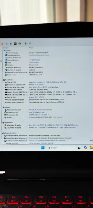 Portátil Gaming Lenovo Legión,32 gigas de memoria,