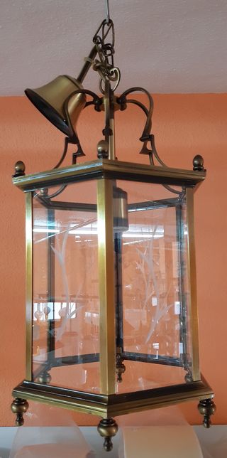 Farol de bronce con cristales tallados