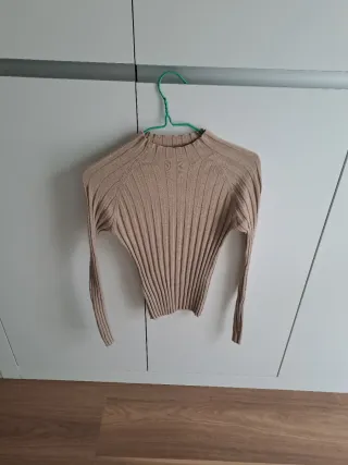 Jersey de canalé beige para mujer