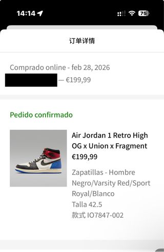 Air Jordan 1 Union Fragment OG Talla 42.5