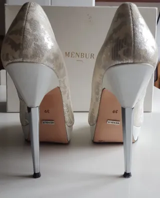 Zapato tacón Menbur Novia Plata/Blanco