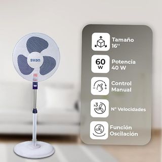 Svan Ventilador de Pie Blanco y Azul 16", 40W, SVP