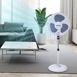 Svan Ventilador de Pie Blanco y Azul 16", 40W, SVP