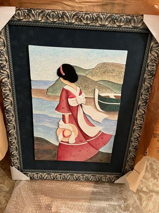 Cuadro Cerámica Mujer Playa Barco