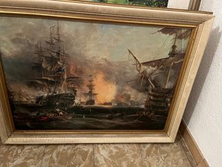 Cuadro antiguo batalla naval