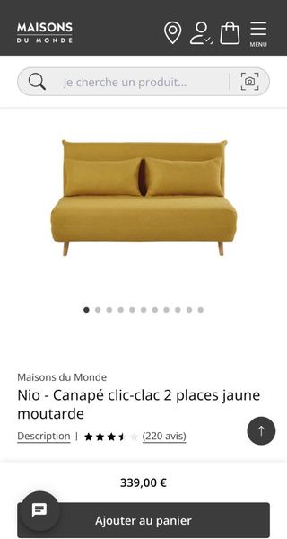 Sofá cama amarillo de tela