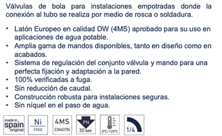 VALVULA ESFERA EMPOTRAR ROSCAR ARCO TEXAS