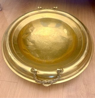 Brasero antiguo latón dorado con bandeja