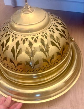 Brasero antiguo latón dorado con bandeja