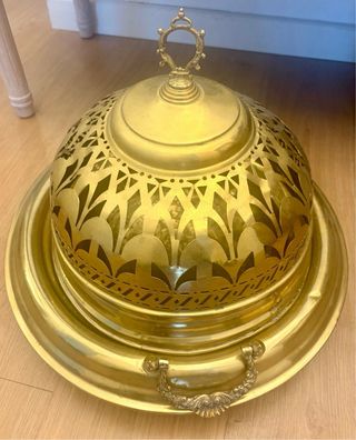 Brasero antiguo latón dorado con bandeja